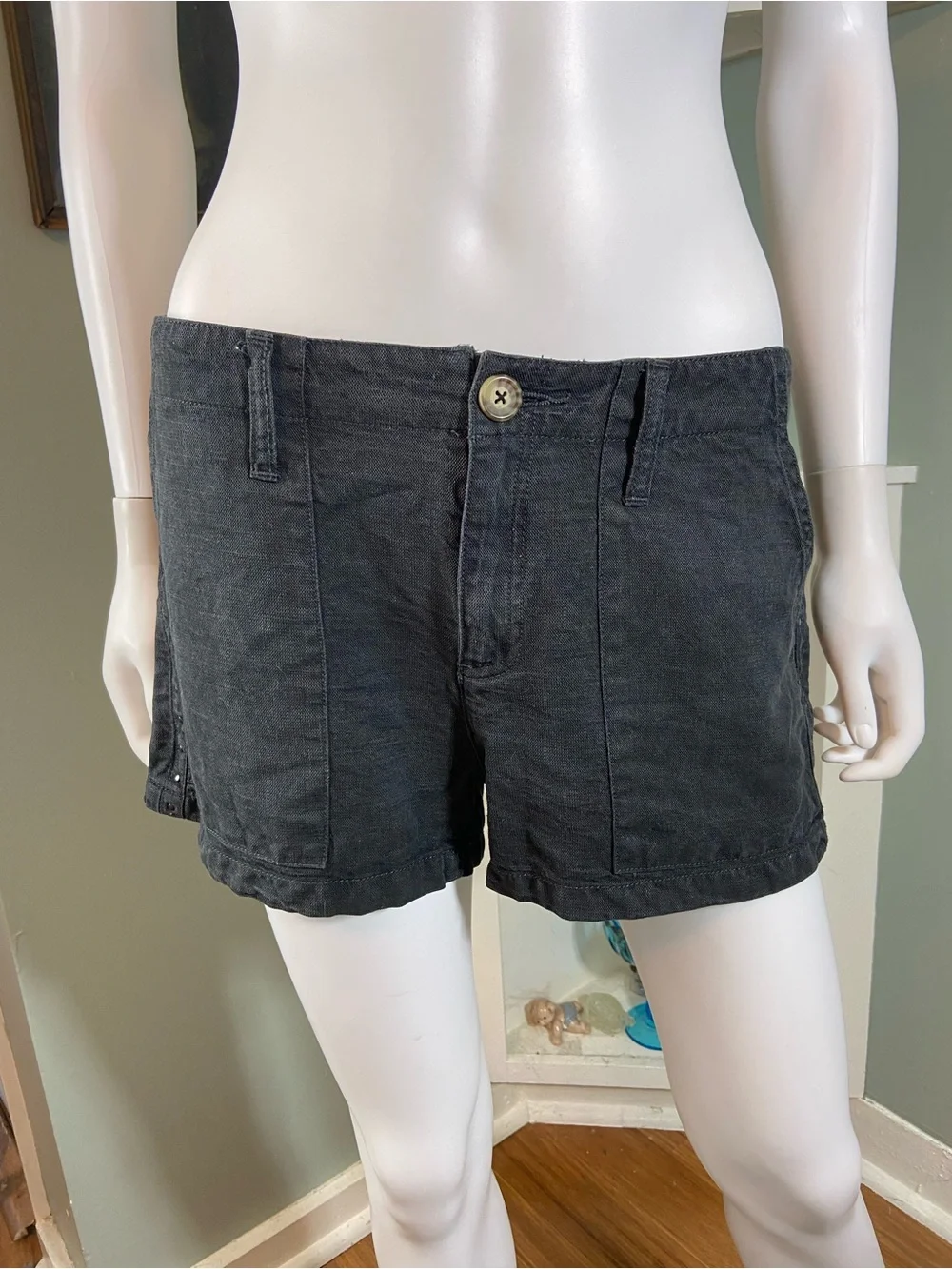 Joie Wilma Black Faded Linen Blend Studded Side Trim Shorts Sz 4 [CH]